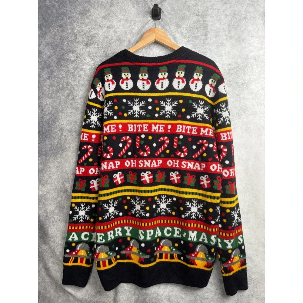 H&M Divided Ugly Christmas Holiday Sweater Bite Me Alien UFO Oh Snap Size Large